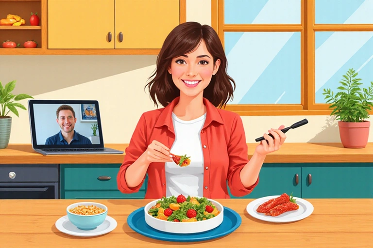 Illustration of a person enjoying a healthy meal at home